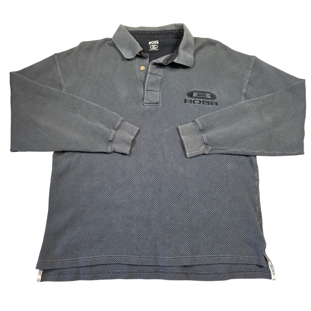 Vintage Y2k Grunge Punk Boss by IG Design Waffle Knit Polo Shirt Grey Men XL 90s